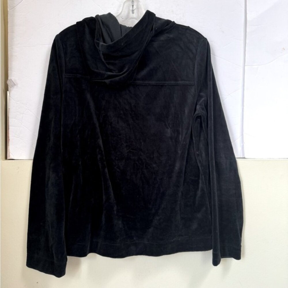 Jones NY Vintage Velour Hoodie Cotton Full Zip Up Hooded Pockets Black Jacket M - Picture 3 of 11